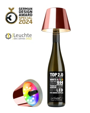 TOP 2.0 - roségold, Akku-Flaschenleuchte